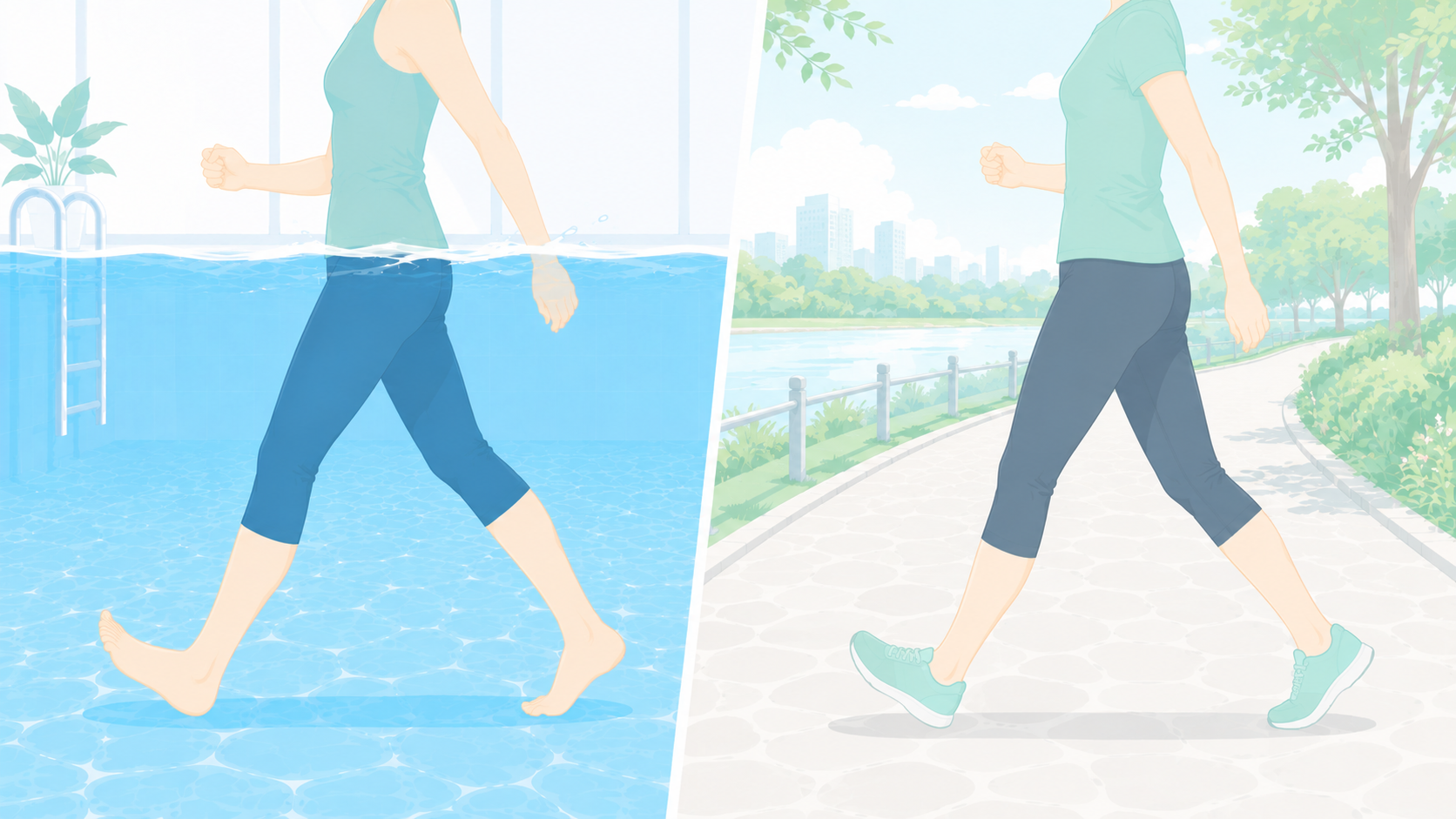 水中ウォーキングと普通のウォーキング、どっちがいい?｜関節は水中・骨は陸、を現役インストラクターが正直に解説