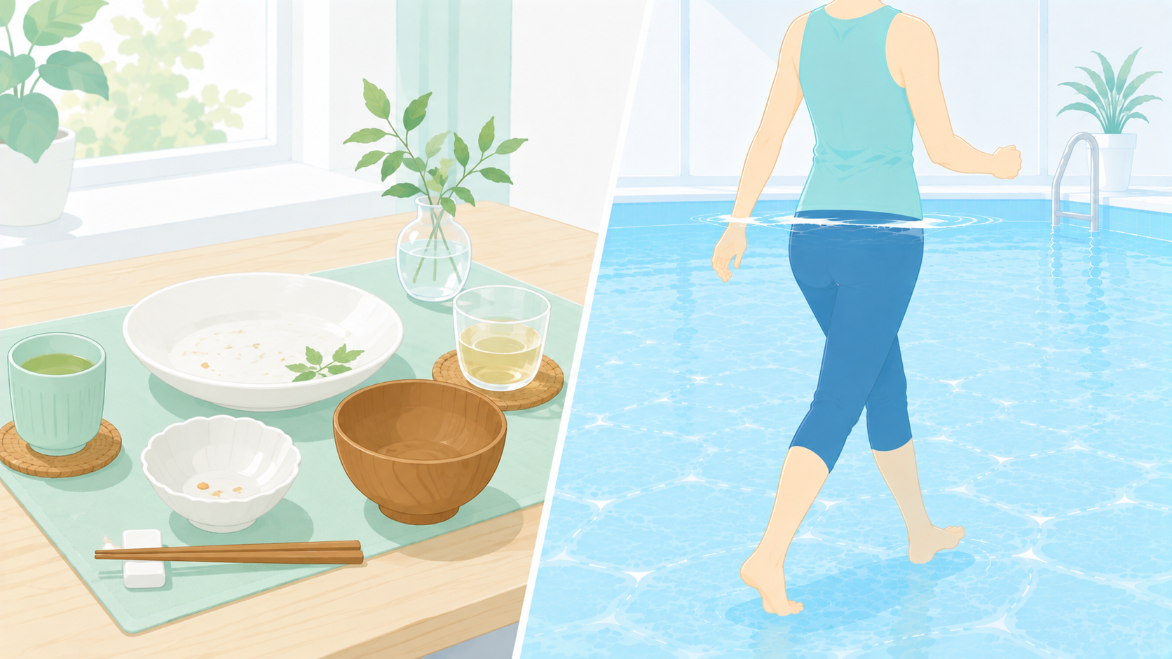 水中ウォーキングは食後に歩くといい?｜「食後すぐ」は避けていい、が正直な答え｜現役インストラクター解説