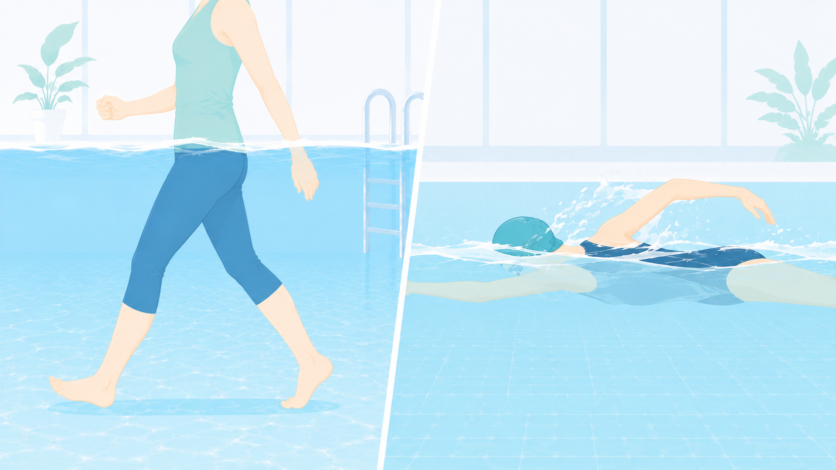 水中ウォーキングと水泳、どう違う?どっちがいい?｜泳げなくてもOK・目的で選ぶ使い分け｜現役インストラクター解説